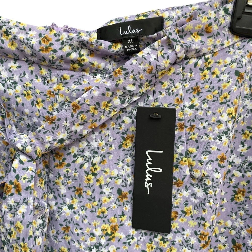 Lulus Sweetie Season Purple Floral Print Ruffled Hem Shorts Womens Size XL NWT